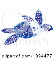 Poster, Art Print Of Swimming Blue White And Green Sea Turtle