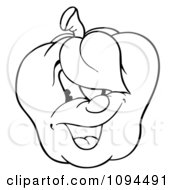 Clipart Outlined Apple Character Smiling Royalty Free Vector Illustration