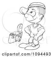 Clipart Outlined Boy With A Camera Royalty Free Vector Illustration
