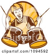 Poster, Art Print Of Retro Granny Rocking Out With Drums Over Rays