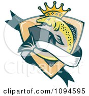 Clipart Retro Crowned King Salmon Shield And Banner Royalty Free Vector Illustration