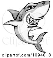 Clipart Gray And White Shark Grinning Royalty Free Vector Illustration