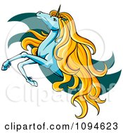 Poster, Art Print Of Leaping Unicorn Over Teal Waves