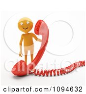 Poster, Art Print Of 3d Orange Man Holding A Red Phone Receiver