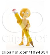 Poster, Art Print Of 3d Orange Man Holding A Pencil 2