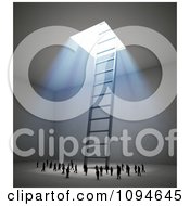 Poster, Art Print Of 3d Small People Gathering Around A Ladder Leading To Bright Light