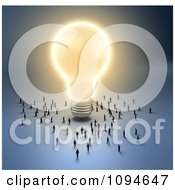 Poster, Art Print Of 3d Small People Gathering Around A Bright Light Bulb