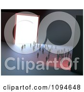Clipart 3d Small People Walking Towards Light Shining Through A Doorway Royalty Free CGI Illustration by Mopic