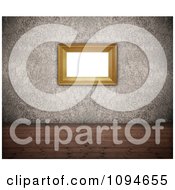 Poster, Art Print Of 3d Gold Frame On A Textured Wall In A Room With Wood Floors