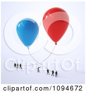 Poster, Art Print Of Small People Holding Onto 3d Red And Blue Balloons