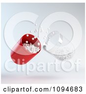 Poster, Art Print Of 3d Red And Transparent Pill Capsule With White Pieces Of Medicine