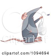 Poster, Art Print Of Gray Mouse Holding Up A Computer Mouse