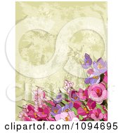 Background Of Pink And Purple Flowers Over Tan Texture