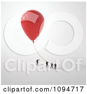 Poster, Art Print Of Small People Holding Onto A 3d Red Balloon