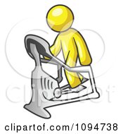 Poster, Art Print Of Yellow Man Exercising On A Stair Climber During A Cardio Workout In A Fitness Gym