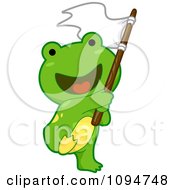 Cute Green Frog Waving A Flag