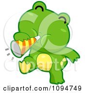 Cute Green Frog Blowing A Party Horn