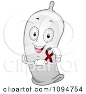 Poster, Art Print Of Happy Condom Holding A Red Awareness Ribbon