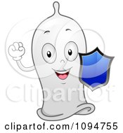 Happy Condom Holding A Blue Shield