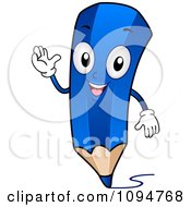 Clipart Happy Blue Pencil Waving Royalty Free Vector Illustration