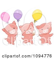 Clipart Three Cute Pigs With Ice Cream And Balloons Royalty Free Vector Illustration