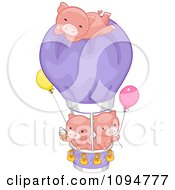 Poster, Art Print Of Three Cute Pigs With Ice Cream A Hot Air Balloon And Helium Balloons