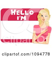 Clipart Smiling Blond Woman On A Hellow Im Name Tag Royalty Free Vector Illustration