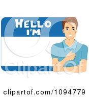 Poster, Art Print Of Smiling Brunette Man On A Hellow Im Name Tag