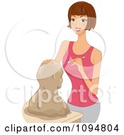 Clipart Happy Woman Working On A Clay Sculpture Royalty Free Vector Illustration