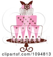 Pink White And Brown Layered Fondant Designed Cake