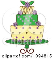 Poster, Art Print Of Green Purple And Yellow Layered Fondant Designed Cake