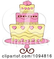Poster, Art Print Of Pink And Yellow Heart And Floral Layered Fondant Designed Cake