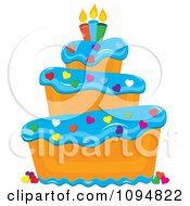 Poster, Art Print Of Funky Tiered Vanilla Cake With Blue Frosting Birthday Candles And Heart Sprinkles