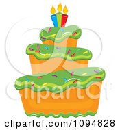 Poster, Art Print Of Funky Tiered Vanilla Cake With Green Frosting Birthday Candles And Sprinkles