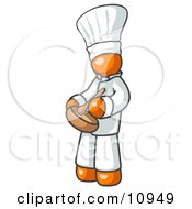 Orange Baker Chef Cook In Uniform And Chefs Hat Stirring Ingredients In A Bowl Clipart Illustration