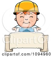 Clipart Red Haired Handy Boy Over A Banner Royalty Free Vector Illustration