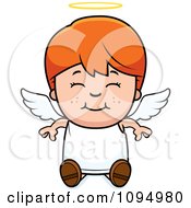 Poster, Art Print Of Smiling Sitting Red Haired Angel Boy