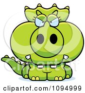 Clipart Mad Green Baby Triceratops Royalty Free Vector Illustration