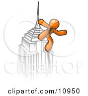 Orange Man Climbing To The Top Of A Skyscraper Tower Like King Kong Success Achievement