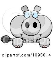 Clipart Rhino Looking Over A Surface Royalty Free Vector Illustration