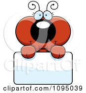 Clipart Red Ant Holding A Sign Royalty Free Vector Illustration