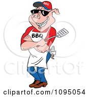 Bbq Pig Chef Wearing An Apron Shades And Holding A Spatula