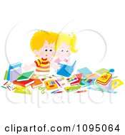 Clipart Blond School Boy Reading A Book At His Desk Royalty Free Vector Illustration