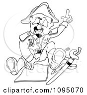 Clipart Outlined General Sitting With A Plan Royalty Free Vector Illustration