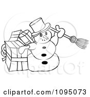 Poster, Art Print Of Outlined Snowman With A Broom And Gifts