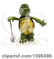 Poster, Art Print Of 3d Tortoise Leaning On A Gardening Spade