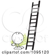 Poster, Art Print Of Doubtful Moodie Character Looking At A Ladder