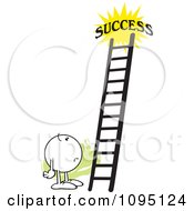 Poster, Art Print Of Doubtful Moodie Character Looking At A Ladder To Success