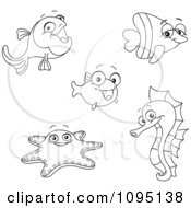 Clipart Outlined Fish Starfish And Seahorse Royalty Free Vector Illustration by yayayoyo