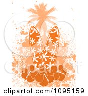 Orange Surfboards With Hibiscus Flowers A Palm Tree And Grunge